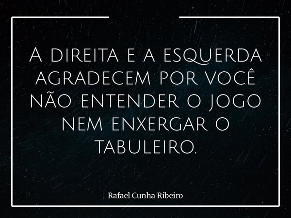 A direita e a esquerda agradecem por você não entender o jogo nem enxergar o tabuleiro.... Frase de Rafael Cunha Ribeiro.