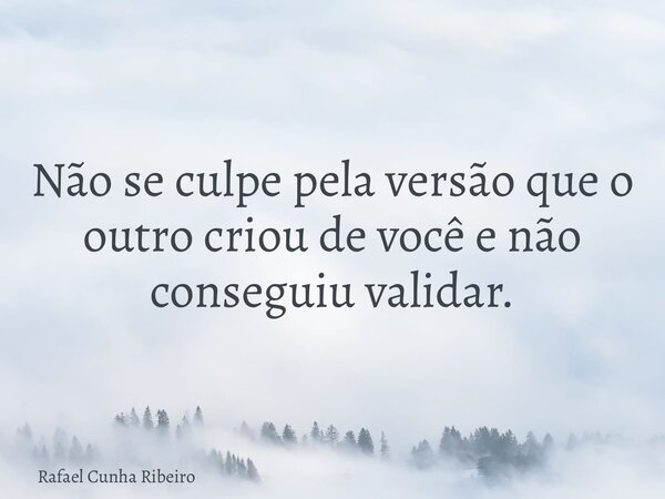 Não se culpe pela versão que o outro criou de você e não conseguiu validar.... Frase de Rafael Cunha Ribeiro.