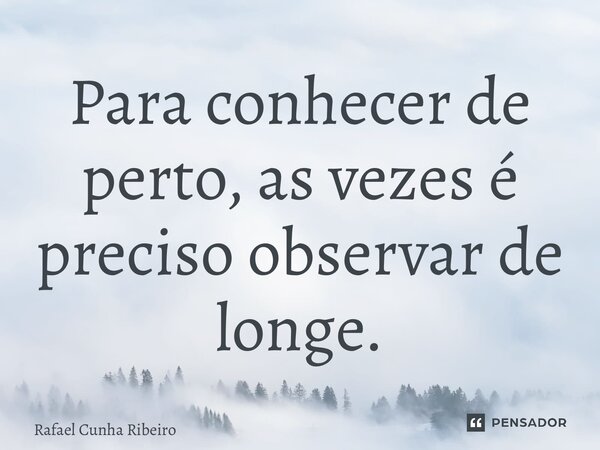 ⁠Para conhecer de perto, as vezes é preciso observar de longe.... Frase de Rafael Cunha Ribeiro.