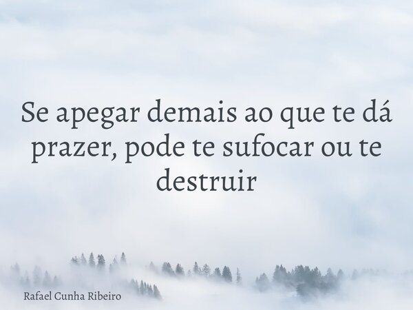 Se apegar demais ao que te dá prazer, pode te sufocar ou te destruir... Frase de Rafael Cunha Ribeiro.