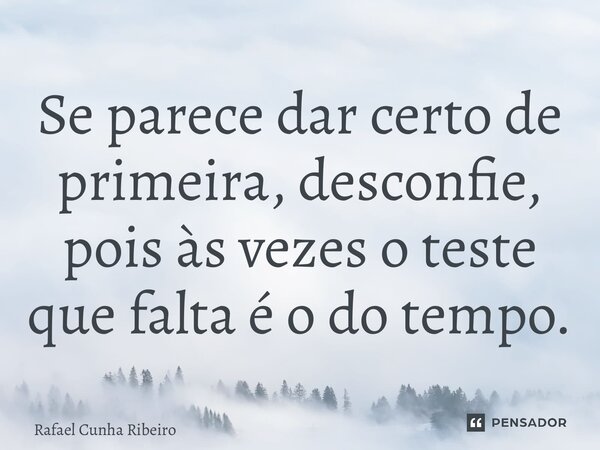 ⁠Se parece dar certo de primeira, desconfie, pois às vezes o teste que falta é o do tempo.... Frase de Rafael Cunha Ribeiro.