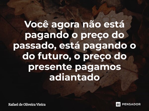⁠Você agora não está pagando o preço do passado, está pagando o do futuro, o preço do presente pagamos adiantado... Frase de Rafael de Oliveira Vieira.