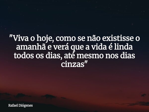 "Viva o hoje, como se não existisse o amanhã e verá que a vida é linda todos os dias, até mesmo nos dias cinzas"... Frase de Rafael Diógenes.