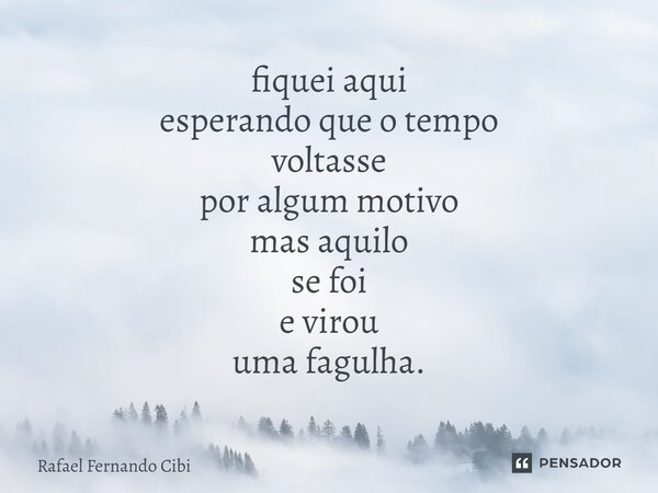 fiquei aqui esperando que o tempo voltasse por algum motivo mas aquilo se foi e virou uma fagulha.⁠... Frase de Rafael Fernando Cibi.