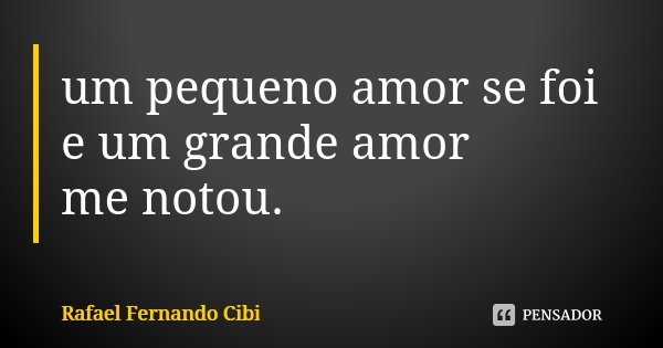 um pequeno amor se foi e um grande amor me notou.... Frase de Rafael Fernando Cibi.
