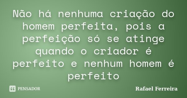 Não há nenhuma criação do homem perfeita, pois a perfeição só se atinge quando o criador é perfeito e nenhum homem é perfeito... Frase de Rafaël Ferreira.