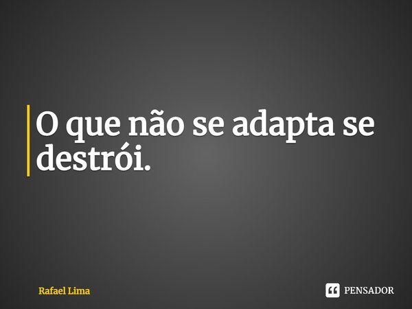 ⁠O que não se adapta se destrói.... Frase de Rafael Lima.