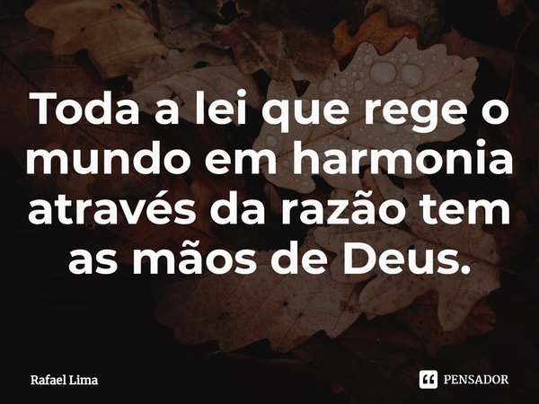 ⁠Toda a lei que rege o mundo em harmonia através da razão tem as mãos de Deus.... Frase de Rafael Lima.