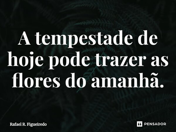 ⁠A tempestade de hoje pode trazer as flores do amanhã.... Frase de Rafael R. Figueiredo.