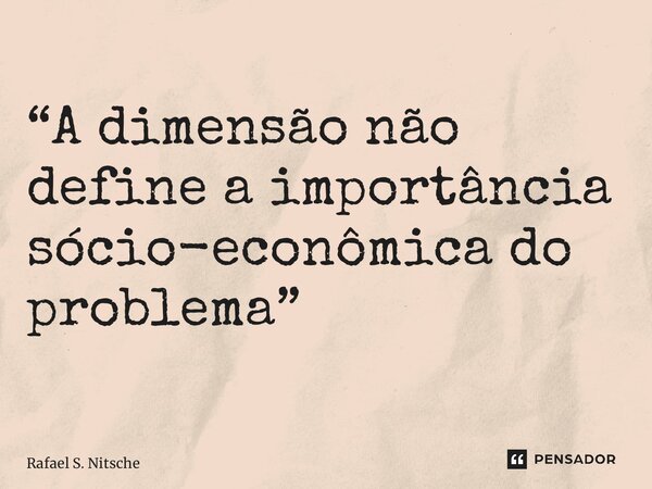 “⁠A dimensão não define a importância sócio-econômica do problema”... Frase de Rafael S. Nitsche.