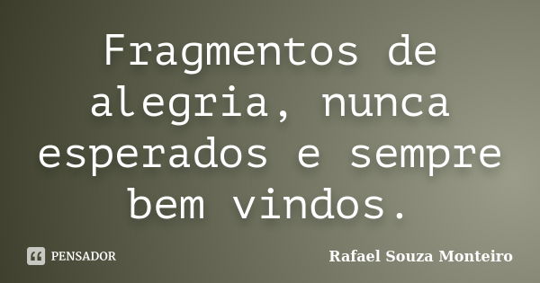 Fragmentos de alegria, nunca esperados e sempre bem vindos.... Frase de Rafael Souza Monteiro.