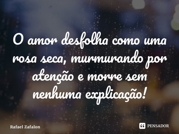 O amor desfolha como uma rosa seca, murmurando por atenção e morre sem nenhuma explicação!... Frase de Rafael Zafalon.