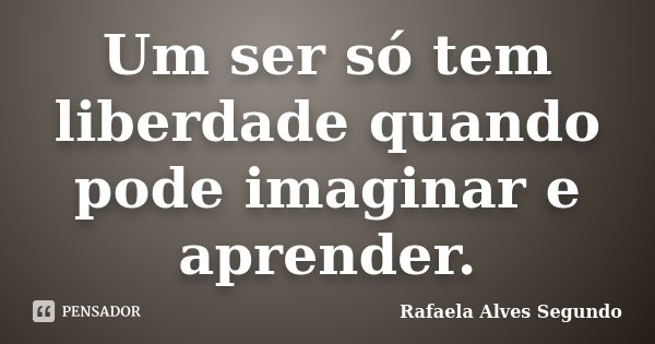 Um ser só tem liberdade quando pode imaginar e aprender.... Frase de Rafaela Alves Segundo.