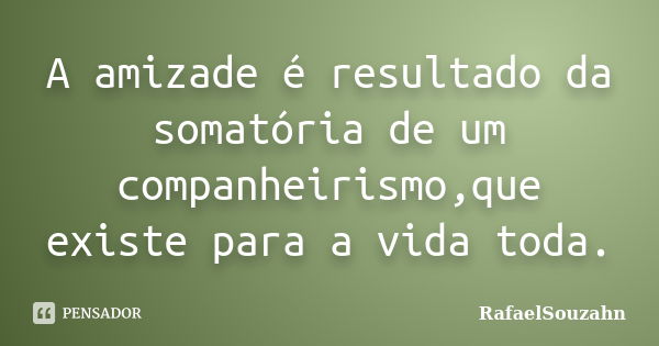 A amizade é resultado da somatória de um companheirismo,que existe para a vida toda.... Frase de RafaelSouzahn.