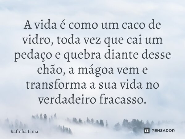 ⁠A vida é como um caco de vidro, toda vez que cai um pedaço e quebra diante desse chão, a mágoa vem e transforma a sua vida no verdadeiro fracasso.... Frase de Rafinha Lima.