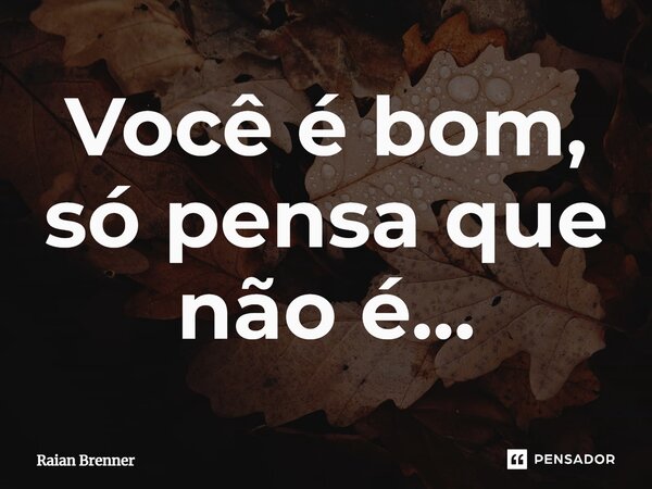 Você é bom, só pensa que não é...⁠... Frase de Raian Brenner.
