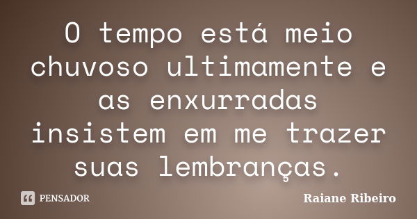 O tempo está meio chuvoso ultimamente e as enxurradas insistem em me trazer suas lembranças.... Frase de Raiane Ribeiro.