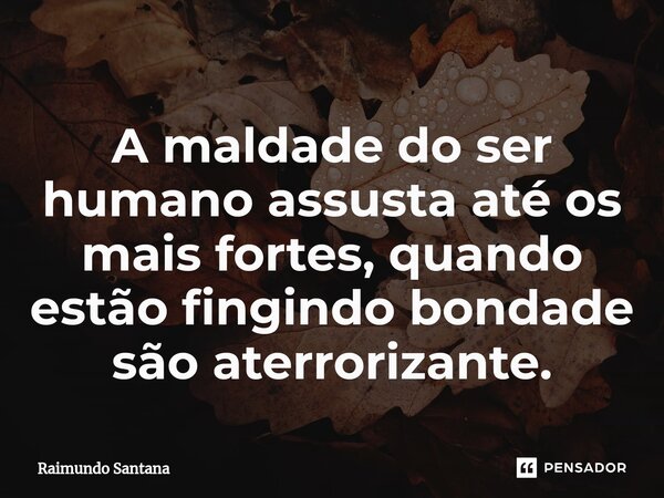 ⁠⁠A maldade do ser humano assusta até os mais fortes, quando estão fingindo bondade são aterrorizante.... Frase de Raimundo Santana.