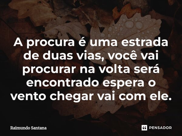 ⁠A procura é uma estrada de duas vias, você vai procurar na volta será encontrado espera o vento chegar vai com ele.... Frase de Raimundo Santana.