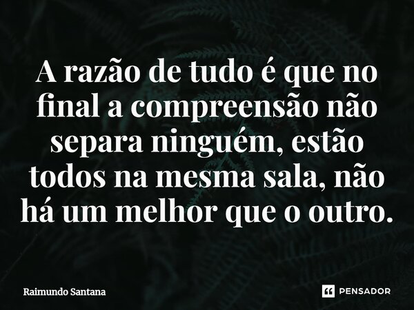 ⁠A razão de tudo é que no final a compreensão não separa ninguém, estão todos na mesma sala, não há um melhor que o outro.... Frase de Raimundo Santana.