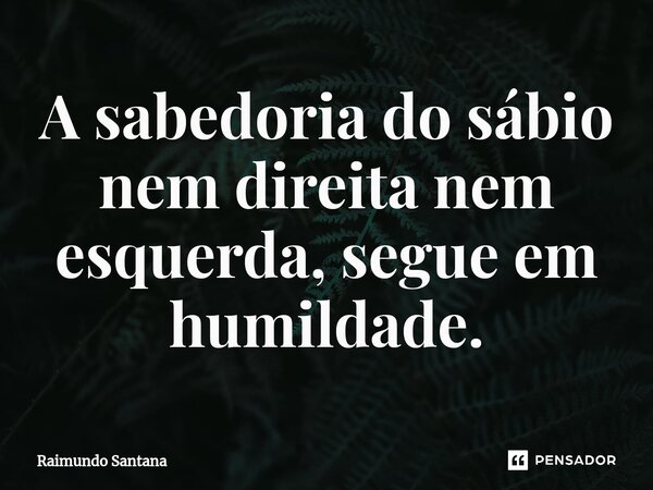 ⁠A sabedoria do sábio nem direita nem esquerda, segue em humildade.... Frase de Raimundo Santana.