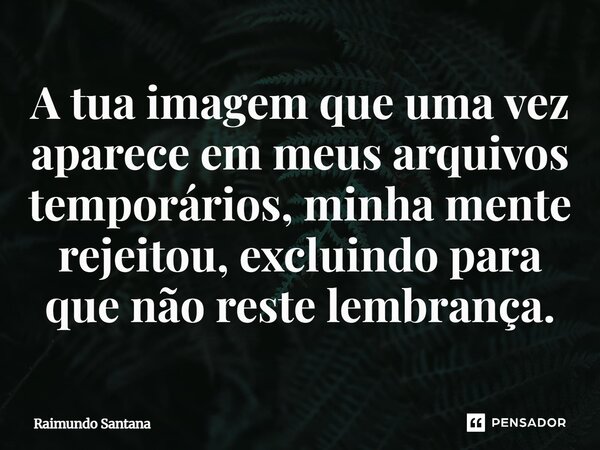 ⁠A tua imagem que uma vez aparece em meus arquivos temporários, minha mente rejeitou, excluindo para que não reste lembrança.... Frase de Raimundo Santana.