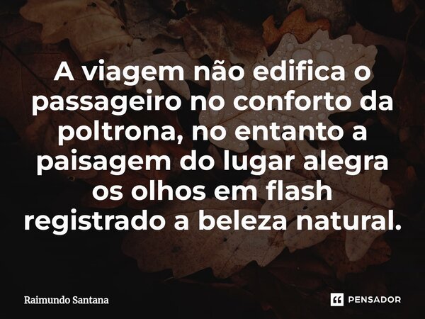 ⁠A viagem não edifica o passageiro no conforto da poltrona, no entanto a paisagem do lugar alegra os olhos em flash registrado a beleza natural.... Frase de Raimundo Santana.