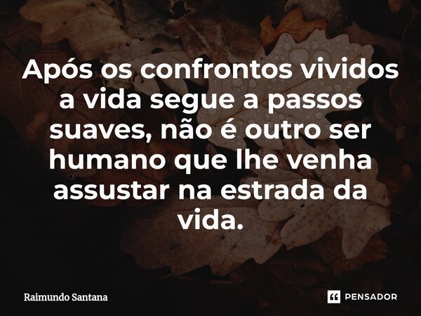 Após os confrontos vividos a vida segue a passos suaves, não é outro ser humano que lhe venha assustar na estrada da vida.... Frase de Raimundo Santana.
