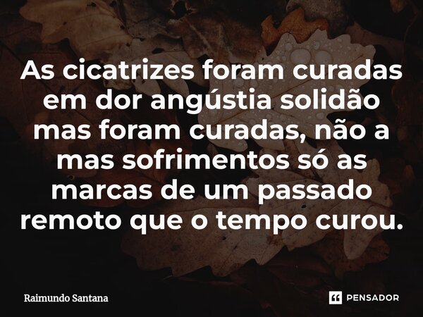 ⁠As cicatrizes foram curadas em dor angústia solidão mas foram curadas, não a mas sofrimentos só as marcas de um passado remoto que o tempo curou.... Frase de Raimundo Santana.