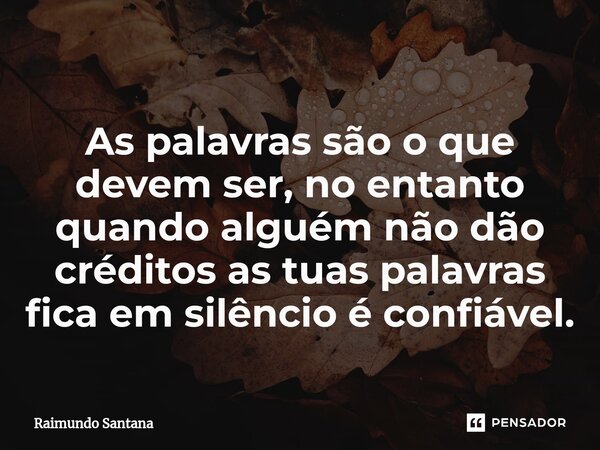 ⁠As palavras são o que devem ser, no entanto quando alguém não dão créditos as tuas palavras fica em silêncio é confiável.... Frase de Raimundo Santana.