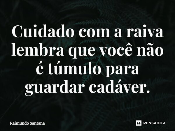 ⁠Cuidado com a raiva lembra que você não é túmulo para guardar cadáver.... Frase de Raimundo Santana.