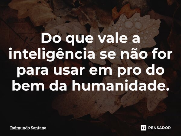 ⁠Do que vale a inteligência se não for para usar em pro do bem da humanidade.... Frase de Raimundo Santana.