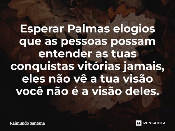 ⁠Esperar Palmas elogios que as pessoas possam entender as tuas conquistas vitórias jamais, eles não vê a tua visão você não é a visão deles.... Frase de Raimundo Santana.