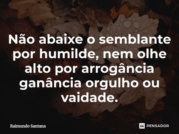 ⁠Não abaixe o semblante por humilde, nem olhe alto por arrogância ganância orgulho ou vaidade.... Frase de Raimundo Santana.