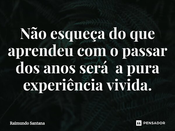 ⁠Não esqueça do que aprendeu com o passar dos anos será a pura experiência vivida.... Frase de Raimundo Santana.