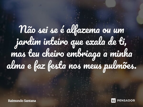 ⁠Não sei se é alfazema ou um jardim inteiro que exala de ti, mas teu cheiro embriaga a minha alma e faz festa nos meus pulmões.... Frase de Raimundo Santana.