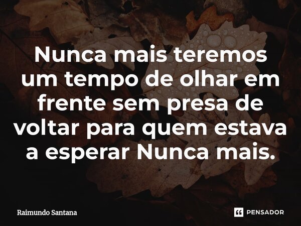 Nunca mais teremos um tempo de olhar em frente sem presa de voltar para quem estava a esperar ⁠Nunca mais.... Frase de Raimundo Santana.