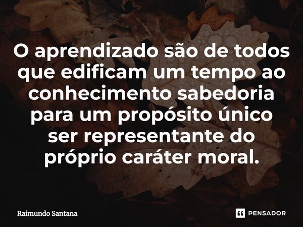 ⁠O aprendizado são de todos que edificam um tempo ao conhecimento sabedoria para um propósito único ser representante do próprio caráter moral.... Frase de Raimundo Santana.