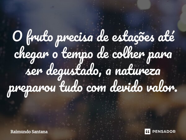 ⁠O fruto precisa de estações até chegar o tempo de colher para ser degustado, a natureza preparou tudo com devido valor.... Frase de Raimundo Santana.