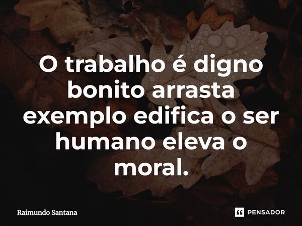 ⁠O trabalho é digno bonito arrasta exemplo edifica o ser humano eleva o moral.... Frase de Raimundo Santana.