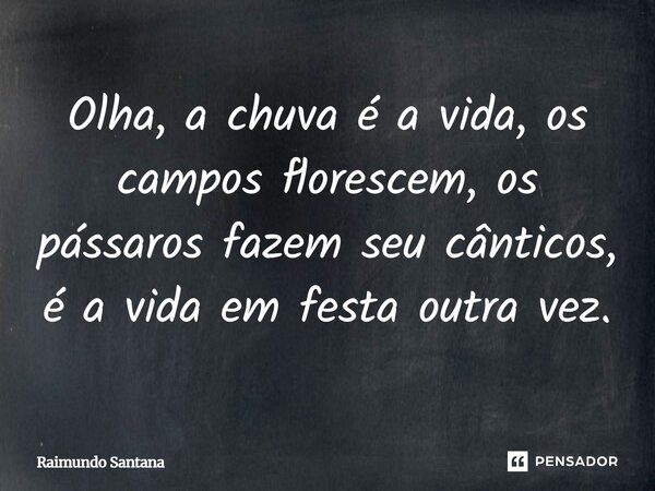 ⁠Olha, a chuva é a vida, os campos florescem, os pássaros fazem seu cânticos, é a vida em festa outra vez.... Frase de Raimundo Santana.