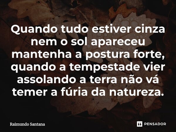 ⁠Quando tudo estiver cinza nem o sol apareceu mantenha a postura forte, quando a tempestade vier assolando a terra não vá temer a fúria da natureza.... Frase de Raimundo Santana.
