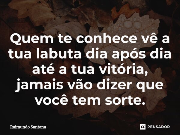 ⁠Quem te conhece vê a tua labuta dia após dia até a tua vitória, jamais vão dizer que você tem sorte.... Frase de Raimundo Santana.