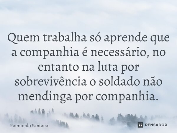 ⁠Quem trabalha só aprende que a companhia é necessário, no entanto na luta por sobrevivência o soldado não mendinga por companhia.... Frase de Raimundo Santana.