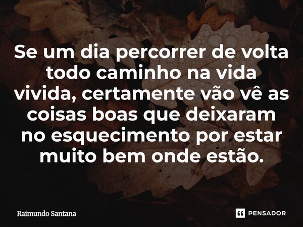 ⁠Se um dia percorrer de volta todo caminho na vida vivida, certamente vão vê as coisas boas que deixaram no esquecimento por estar muito bem onde estão.... Frase de Raimundo Santana.