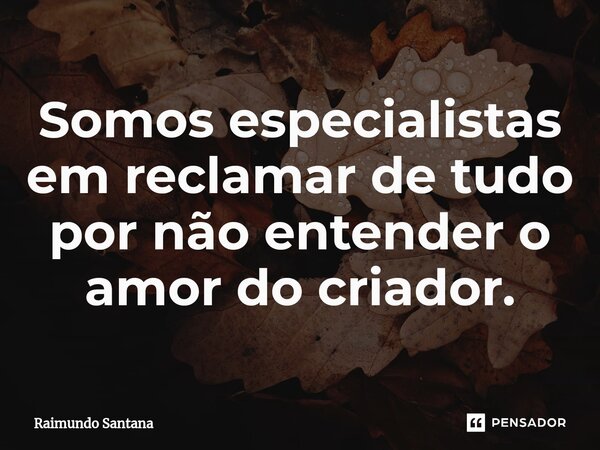 ⁠Somos especialistas em reclamar de tudo por não entender o amor do criador.... Frase de Raimundo Santana.