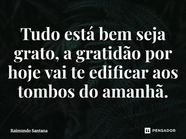 ⁠Tudo está bem seja grato, a gratidão por hoje vai te edificar aos tombos do amanhã.... Frase de Raimundo Santana.