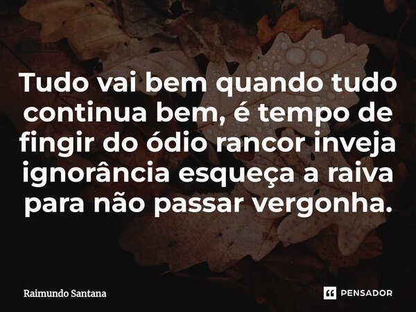 ⁠Tudo vai bem quando tudo continua bem, é tempo de fingir do ódio rancor inveja ignorância esqueça a raiva para não passar vergonha.... Frase de Raimundo Santana.