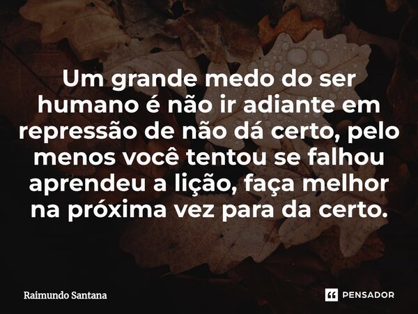 ⁠Um grande medo do ser humano é não ir adiante em repressão de não dá certo, pelo menos você tentou se falhou aprendeu a lição, faça melhor na próxima vez para ... Frase de Raimundo Santana.