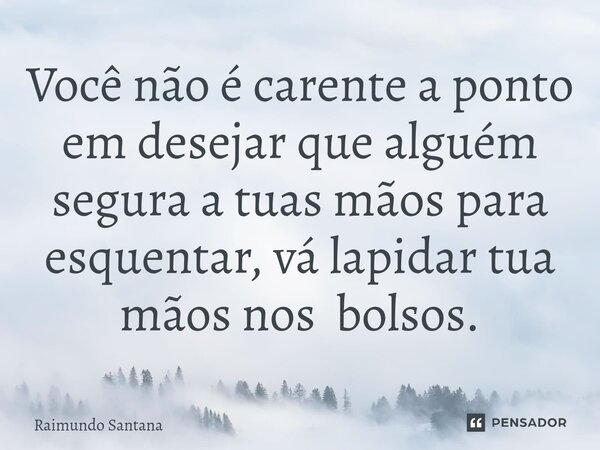 ⁠Você não é carente a ponto em desejar que alguém segura a tuas mãos para esquentar, vá lapidar tua mãos nos bolsos.... Frase de Raimundo Santana.